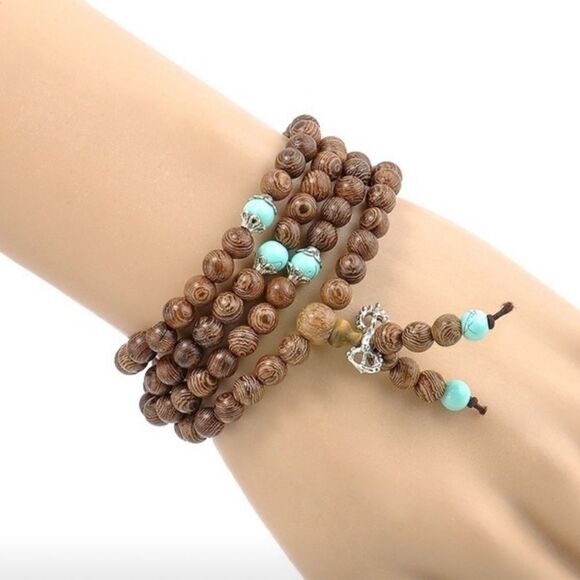 Brown & Turquoise Buddha Beads Wrap Bracelet - Picture 8 of 8
